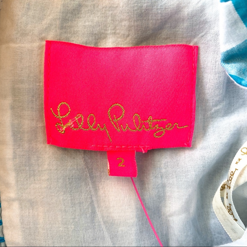 🐬 LILLY PULITZER SARAFINA TURQUOISE OASIS CRINKLE GINGHAM SHORT SLEEVE TOP! - Picture 8 of 15